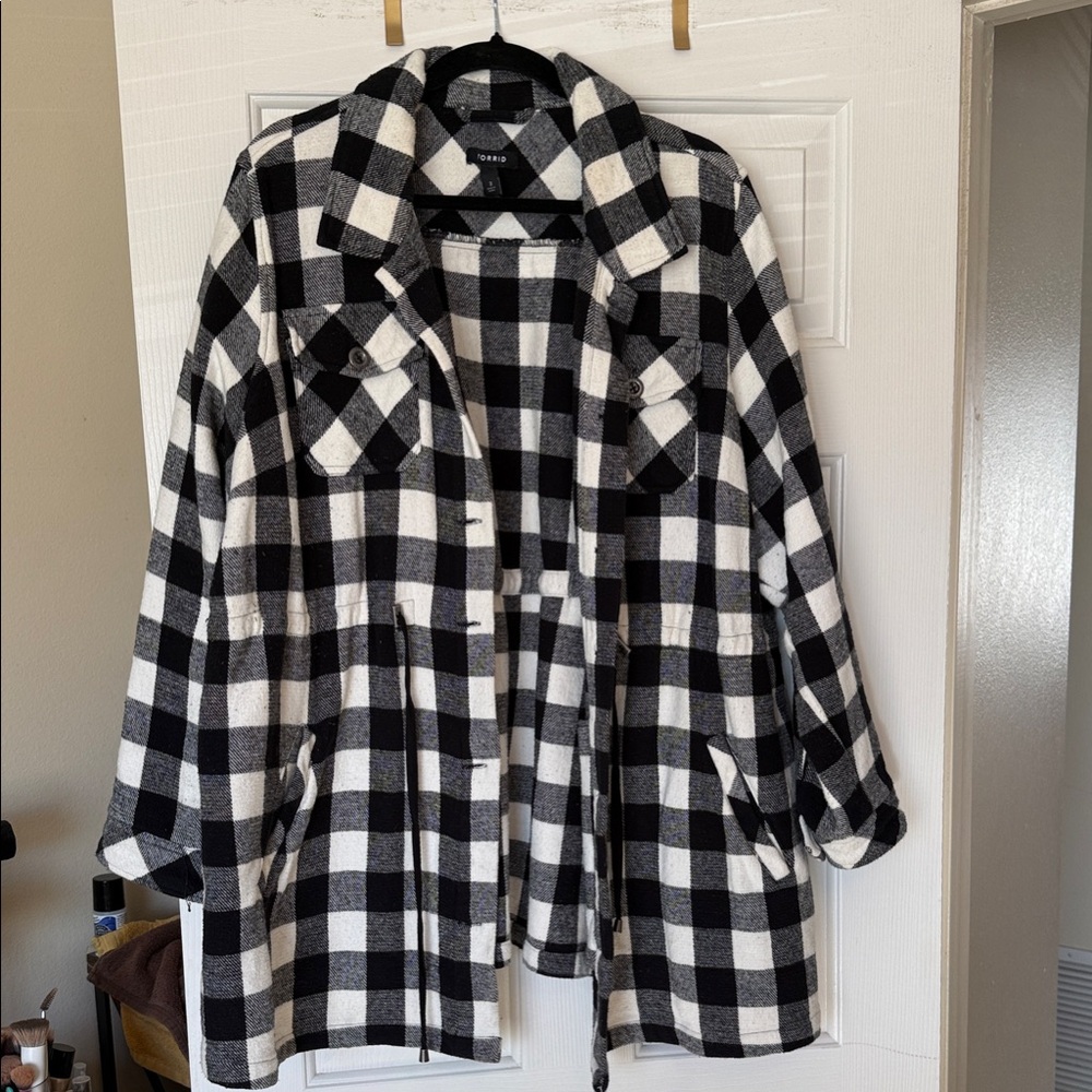 Torrid Black and White Checkered Utility Jacket